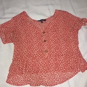 Button Up Front Red Floral Shirt